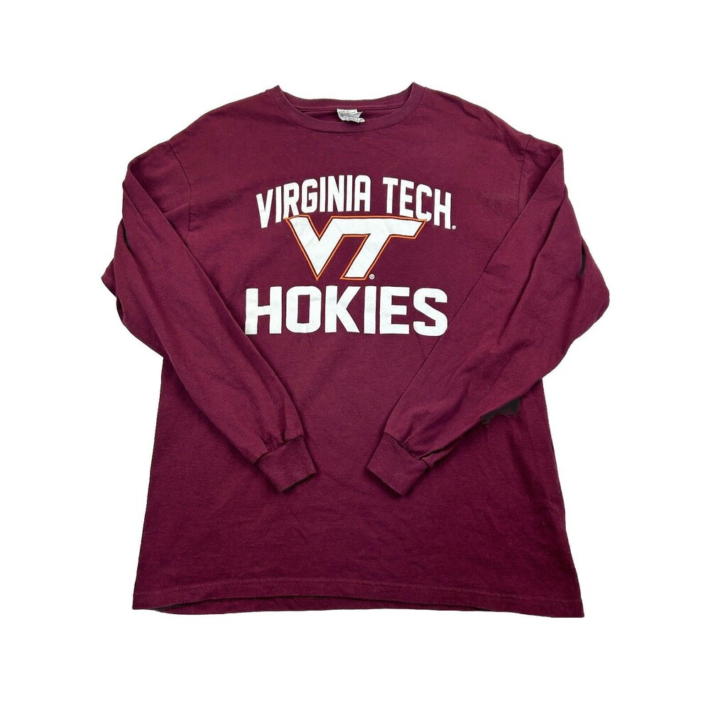 Virginia Tech Hokies Long Sleeve Shirt Mens Large Burgundy Delta Pro Weight